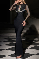 kristin Cutout Crystal Bandage Maxi Dress in black