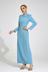 nicola Diamond embellished long sleeve Maxi Dress - blue