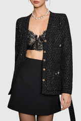 Emilia Sequin Embellished Cardigan - Black