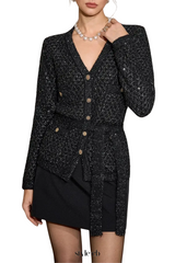 Emilia Sequin Embellished Cardigan - Black