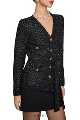 Emilia Sequin Embellished Cardigan - Black