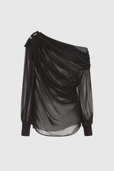 Ephai Ruched Chiffon Ruffle Two Piece Set - Black