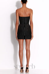 Erlina Crystal Pinstripe Strapless Mini Dress