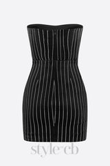 Erlina Crystal Pinstripe Strapless Mini Dress