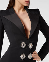 melissa v neck long blazer dress in black