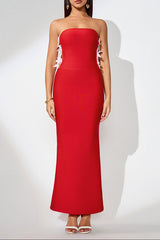 jocelyn Bowknot-Side Bandage Strapless maxi Dress in red