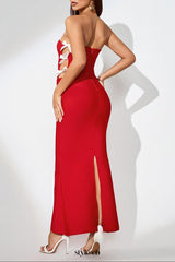 jocelyn Bowknot-Side Bandage Strapless maxi Dress in red