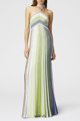 Halter Metallic Gradient Knit Maxi Dress - Green