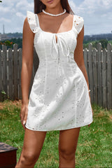 Fly Sleeve Jacquard Tie Front Mini Dress