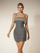victoria Spaghetti Faux Fur Mini Dress in grey