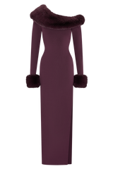 rebecca Faux Fur Knit Maxi Dress - Plum