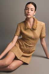 gold embellished mini dress