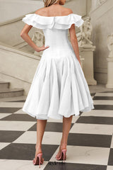 apphia Off Shoulder Ruffle Midi Dress In white