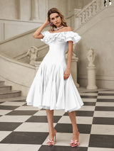 apphia Off Shoulder Ruffle Midi Dress In white