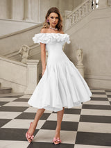 apphia Off Shoulder Ruffle Midi Dress In white