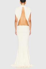 bernice Bow Patch Cut Backless Maxi Dress in white