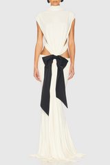 bernice Bow Patch Cut Backless Maxi Dress in white