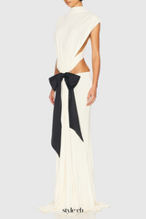 bernice Bow Patch Cut Backless Maxi Dress in white