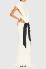 bernice Bow Patch Cut Backless Maxi Dress in white