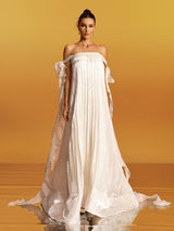 quintina Off Shoulder Pleated Maxi Dress in apricot