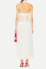 hilary Halter Neck Ruffle Maxi Dress in white