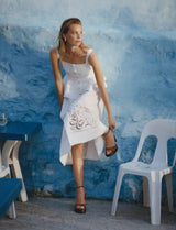 helen Cream Linen Peplum Midi Dress