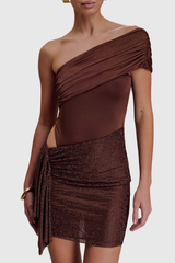 Harlora One Shoulder Crystal Cutout Mini Dress