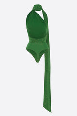 Haymita Crystal Scarf Wrap Bodysuit Two Piece Set