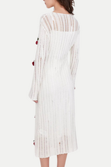 Hilaria Rose Handcrafted Knit Midi Dress in White