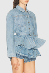 Hitania Ruffle Denim Jacket & Skirt Set