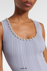 Hoxo Crystal Embellished Knit Midi Dress