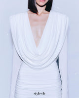 long sleeve draped cowl neck maxi dress in white