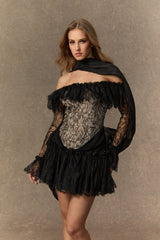 delia Black Off Shoulder Lace Corset Mini Dress