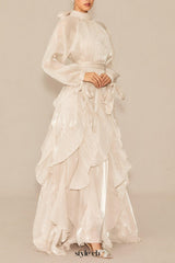 pandora Puff Sleeve Ruffle Trim Maxi Dress in apricot