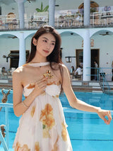 katherine Floral Halter Backless Mini Dress