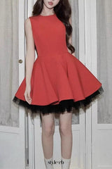 carol mesh stitching sleeveless tutu dress in red