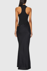 Ilya Asymmetrical Cutout Satin Maxi Dress in Black