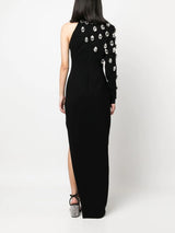 ASYMMETRICAL BLACK CRÊPE DRESS