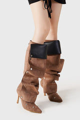 Isabela Appliqué Ruched Knee-high boots - Brown
