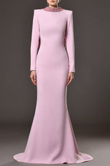 violet Pink crêpe maxi dress with crystal chainmail flower
