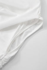 zenobia Asymmetric Shawl One Shoulder Ruched Mini Dress in White