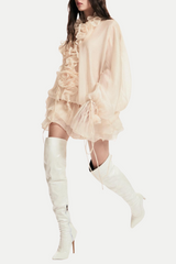 Jaketta Flower Ruffle Mini Dress In Beige