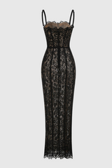 freda Lace Corset maxi Dress in black