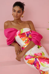 sylvia floral print strapless maxi dress in white