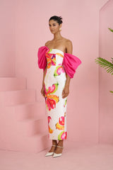 sylvia floral print strapless maxi dress in white