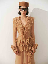 josephine Multi-layered ruffles maxi dress in brown