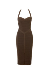chocolate halter bodycon midi bandage dress