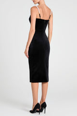 Velvet Pearl Embellished Midi Dress