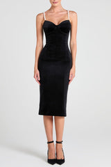 Velvet Pearl Embellished Midi Dress