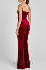 Kalene Diamante Chain Velvet Jumpsuit